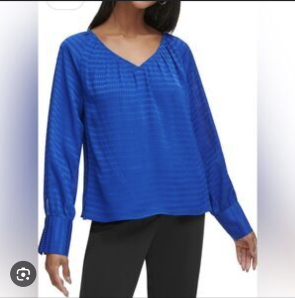 Calvin Klein Women's Blue Striped Textured Blouse - Picture 10 of 10